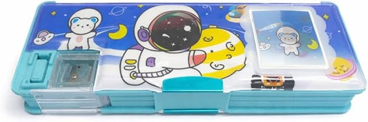 SMAX Pencil Box for Kids with Magnetic Double-Sided Opening, Calculator & Sharpener, Cute Cartoon Multipurpose Storage Case for School Boys & Girls