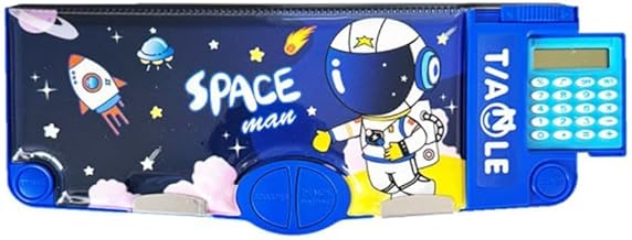 JADUNATH Plastic Multifunctional School Pencil Box with Calculator Cute Cartoon Stationary Compass Boys Geometry Kids with Inbuilt Scissor Ruler Erase