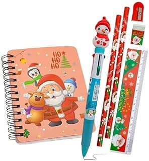Christmas Return Gift Stationery Set, Stationery For School (pack of 3 items) Stationery For Christmas Party, Diary Pen Set, Christmas Theme Pencil Er