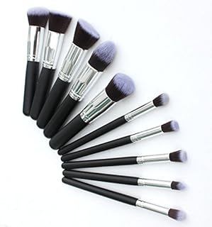 Ronzille Makeup Brushes Set Tool Pro Foundation Blending Blush Eyeliner Face Powder Brush Kit (Silver Black Grey) set of 10