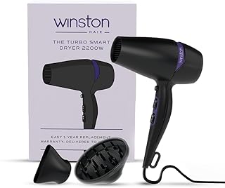 Winston Turbo Smart Hair Dryer 2200W for Men and Women with Diffuser & Concentrator, Professional Fast Drying with 2 Speed/ 3 Settings with Cool Shot