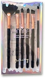 Velvetpetals 6-Piece Makeup Brush Set, Synthetic Fibre Bristles, Black and Rose Gold, for Face and Eye Blending, Contouring, Highlighting