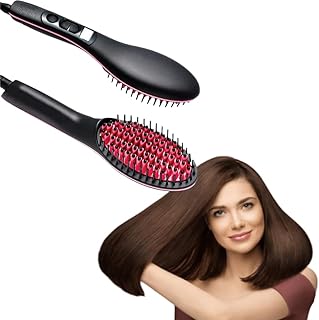 Drumstone 𝟏𝟓-𝐘𝐞𝐚𝐫𝐬 𝐖𝐚𝐫𝐫𝐚𝐧𝐭𝐲 Ceramic Hair Straightener Brush | Digital Display & Temperature Control | Quick Heating Anti-Frizz Brush | Great Gift for
