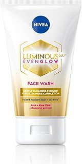 NIVEA Luminous Even Glow 2% AHA Face Wash | Oil-Free Cleanser with Aloe Vera & Guarana Extracts | Deep Cleansing Face Wash for Oily, Normal & Sensitiv