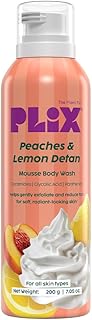 Plix Peaches & Lemon De-Tan Mousse Body Wash | Glycolic Acid & Ceramides | Hydrating Mousse Body Wash with Fruit Extracts | Smooth, Bright Skin