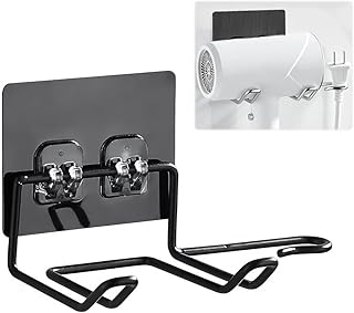 HASTHIP® Hair Dryer Stand, Self Adhesive Wall Mounted Hair Dryer Rack Nail Free Installation Hair Dryer Organizer Stainless Steel Hair Dryer Rack, Bla