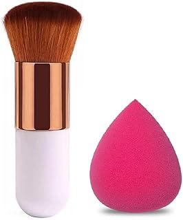 1 Round Foundation Makeup Brush with 2 Soft Makeup Sponges for Liquid, Cream, and Powder makeup Puff Blender – Travel-Size, Soft Bristles for Smooth C