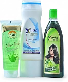 Hair & Skin Care Combo | Xenia Shampoo 200ml + Xenia Hair Oil 200ml + Aloe Vera Gel 120ml | Herbal Daily Care for Smooth Hair, Healthy Scalp & Skin |