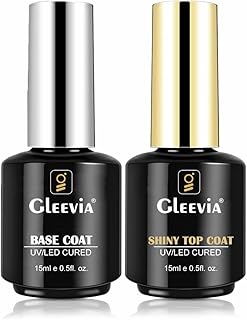 No-Wipe Glossy Top Coat & Base Coat Combo Pack 15ml Each – Professional Gel Nail Polish Kit for Long-Lasting High Gloss Finish | Soak-Off UV/LED Gel D