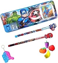 Magnetic Pencil Box with Calculator & Stationery Set for Kids School,Big Size Cartoon Printed Girls & Boys Geometry Box Pencil Case for Kids