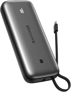 RAVPower PRO 20000mAh 35W PD USB-C Power Bank with Built-in Cable, Multi-Port Fast Charging,Smart Safety Protection,Compatible with Laptops, Tablets &