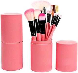 Makeup Brush Set With Storage Barrel - (Colour - Pink), (Pack of 12)
