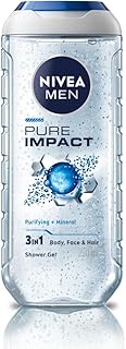 NIVEA MEN Pure Impact 250ml Body Wash| Shower Gel for Face, Body & Hair| Purifying Micro Particles for Extra Fine Scrub & Instant Summer Freshness|Cle