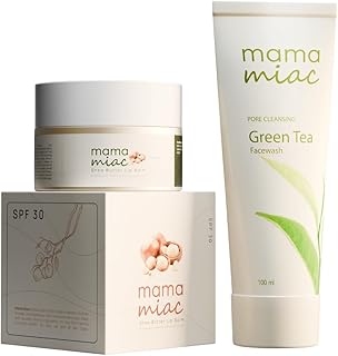 MAMAMIAC Brightening Lip Balm - 30g & Green Tea Facewash - 100ml | Glow Reset Duo, Shea Butter, Vitamin C & Licorice Extract | Lightens Pigmentation