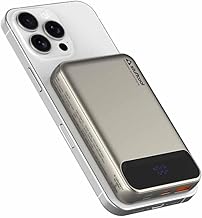 Stuffcool Click 10000mAh Slim Magnetic Wireless Powerbank Natural Titanium Finish Perfect for iPhone 16,15,14,13,12 with Led Display and 20W Fast Wire