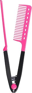 Alexvyan Pink Straightening Hair Comb Salon Brush Combs Hairdressing Styling Hair Straightener V-shaped Straight Comb Straightener Comb for Knotty Hai