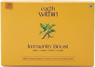 EarthWithin Immunity Boost Turmeric Curcumin Drink Mix | Black Pepper Piperine | Upto 7% Curcumin | Haldi Immunity Booster | No Preservatives | Golden