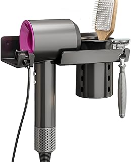 HASTHIP® Hair Dryer Stand - Carbon Steel Wall Mounted Hair Dryer Rack with Styling Tool Organizer, Self-Adhesive Hair Dryer Rack for Dyson Hair Dryer,