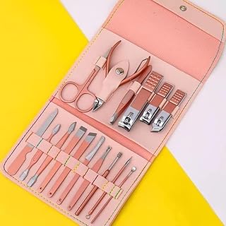 16 in 1 Manicure Set Nail Clippers Stainless Steel for Women - Pedicure Care Tools Grooming kit with PU Material Travel Case - Mutlicolor