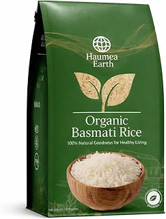 Haumea Earth Organic Basmati Rice 100% percent Goodness for healthy Living Naturally Aged Long Grain Indian White Basmati Rice - 1Kg