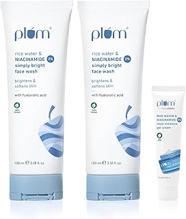 Plum 2% Niacinamide Face Wash with Rice Water - 100ml (Pack of 2) + Free Niacinamide Gel | Brightens Skin, Fades Acne Marks, Softens & Smoothens Skin