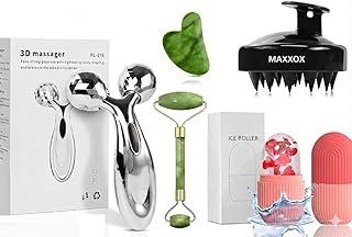 MAXXOX 5-in-1 Complete Face & Body Spa Kit – Jade Roller, Gua Sha, Ice Roller, 3D Face Massager & Scalp Shampoo Brush – Anti-Aging Skin Care Set for P