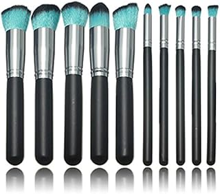 Gugzy 10 pcs Premium Cosmetic Kabuki Makeup Brush Set Foundation Blending Blush Eyeliner Face Powder Brush Makeup Brush Kit (BlackSilverBlue)