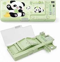 KiddieWorld All-in-One Pencil Box for Kids | Calculator, Sharpener & Writing Pad | Large Capacity Magnetic Pencil Case for School Boys & Girls (Green)