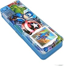 Magnetic Pencil Box with Calculator and Sharpener, Dual Compartment, Unicorn and Avengers Theme Geometry Box for Kids (Blue)