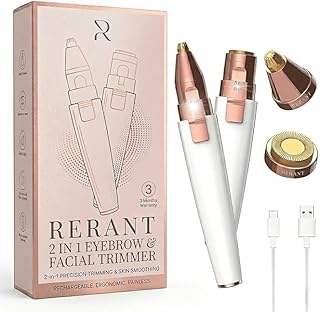 RERANT 2-in-1 Eyebrow Trimmer and Facial Hair Remover for Women, Rechargeable Electric Face Razor with Built-in LED Light, Painless Precision Eyebrow