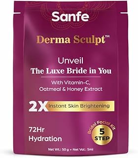 Sanfe Derma Sculpt 5 Step Bridal Facial Kit with Vitamin C, Oatmeal & Honey Extract, 2X Instant Skin Brightening, 72 Hr Hydration, 50g