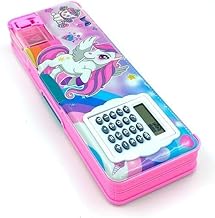 Unicorn Calculator Pencil Box for Kids – Pink Multi-Compartment School Case with Built-in Calculator, Sharpener, Magnetic Closure & Stationery Storage