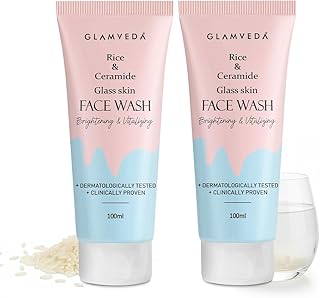 Glamveda Korean Rice Face Wash With Rice & Ceramide Glass Skin (Pack of 2,100ml) | Face Cleanser for Women | Hydrated & Even Skin Tone | Glowing & Bri