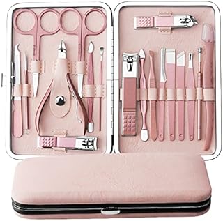 Updated Manicure Set Aceoce Nail Clippers Set 18 in 1 Grooming Kit Stainless Steel Professional Pedicure Set Eyebrow Razor (rose gloden 18pcs)