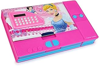 Girls Jumbo Pencil Box with in Built Calculator and Sharpener for Kids - Cinderella Art Plastic Pencil Box Pink