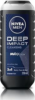 Nivea Men Body Wash, Deep Impact, 3 In 1 Shower Gel For Body, Face & Hair, With Microfine Clay, 250ml