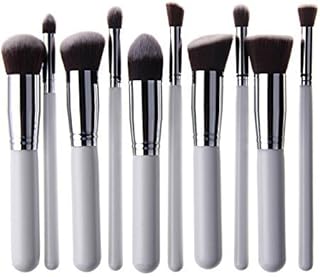 Gugzy 10 pcs Premium Cosmetic Kabuki Makeup Brush Set Foundation Blending Blush Eyeliner Face Powder Brush Makeup Brush Kit (WhiteSilver)