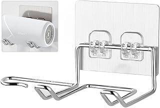 ZIBUYU® Silver Hair Dryer Holder Wall Mount Stand,Self Adhesive Waterproof Blow Dryer Rack Storage Organizer Hanger,Suitable for Most Hair Dryer Model