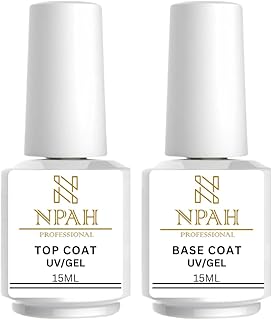 NPAH No Wipe Top Coat & Base Coat Gel Set | Long Lasting Shine Finish | Soak Off UV LED Cured Nail Gel | 15ml Each Combo Pack for Nail Art & Manicure