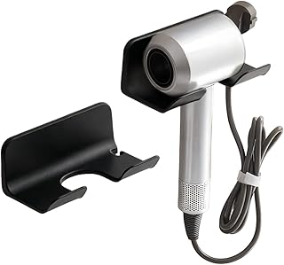 HASTHIP® 2Pcs Wall Hair Dryer Rack Organizer Bracket for Bathroom, No Drill Wall Hair Dryer Holder with Plug Head Organizer Slot, Modern Black Finish