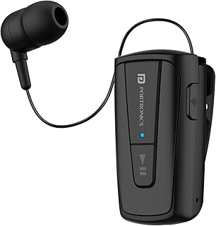 Portronics Harmonics Klip 4 Retractable Bluetooth Music & Calling Earphone with Long Playtime, Vibration Prompt (Black)