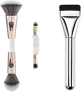 4-in-1 Makeup Brush Set with Flat Foundation Brush, Double-Ended Design, Powder Brush, Eye Shadow Blending Brush, Ultra-Soft Bristles, Rose Gold and S