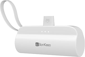 BonKaso 5000mAh Mini Power Bank 15W PD Fast Charging, Built-in Type-C & i5 Cable, USB-C Input/Output, LED Indicator, Mobile Stand, Compact Pocket Port