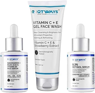Anti Acne Skin Care Kit Combo – Niacinamide & Kojic Acid Serum, 0.3% Retinol Serum & Vitamin C+E Face Wash , Daily Routine for Oily skin.