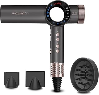 IKONIC Revolutionary ID-2.0 Hair Dryer, 1600 BLDC Motor, 11000 RPM, 2 Magnetic Nozzles,1 Magnetic Diffuser,ION Generator, 1600 Watts, Grey And Rose Go