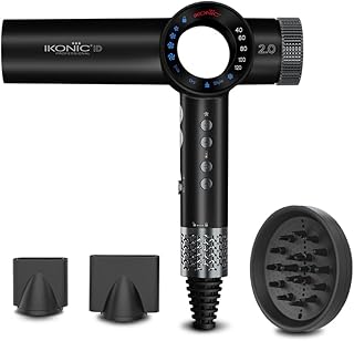 Ikonic 1600 Watts Revolutionary ID-2.0 Hair Dryer, 1600 BLDC Motor, 11000 RPM, 2 Magnetic Nozzles,1 Magnetic diffuser,ION Generator, Black and Metalli