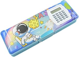 Double Sided Magnetic Geometry Box, Pencil Box with Calculator for Boys Art Plastic Pencil Box for Girls and Boys