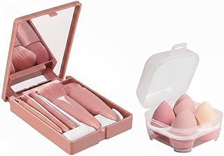 Makeup Brushes Set with Mirror Case & Beauty Blender Sponges | Professional Soft Bristle Makeup Brush Kit for Foundation, Blush, Eyeshadow & Concealer