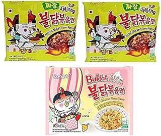 Sam Yang Korean Ramen Buldak Jijang Flavour Spicy Noodles Pack2&Buldak Hot Chicken Creamcarbonara Noodles Pack1(Pack Of 3)(420Gm)(Imported)Instant Noo
