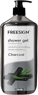 Freeskin Charcoal Shower Gel-750ml Healthy + Clear – Deep Detoxifying Body Wash with Activated Charcoal for Clear, Healthy Skin – Removes Impurities,